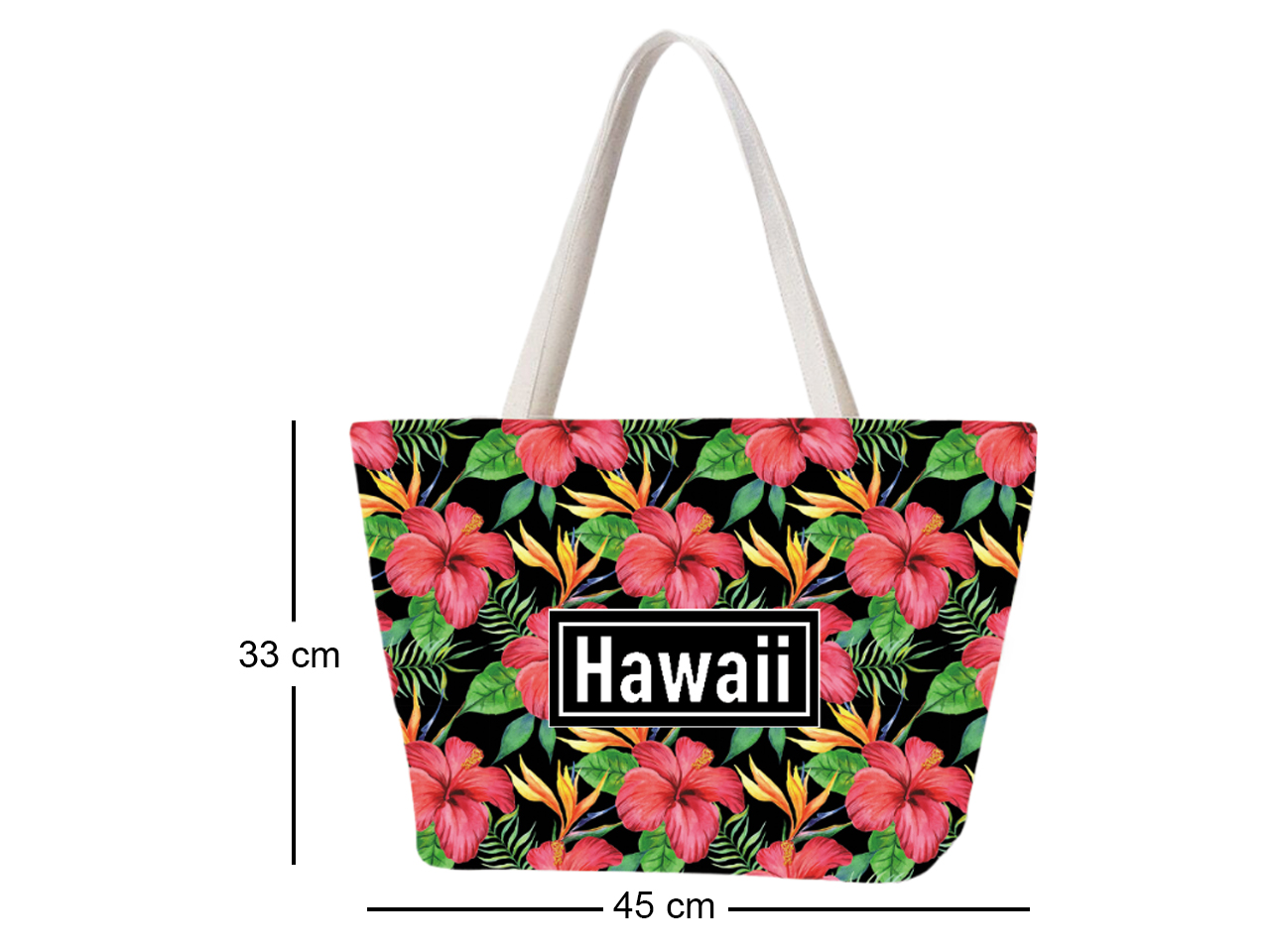 "Hawaii" Bird of Paradise & Hibiscus Beach Tote Bag 45x33cm